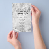 Elegant Winter 70th Birthday Program Silver Menu (Hand)