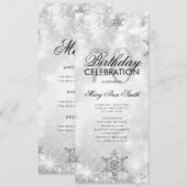 Elegant Winter 70th Birthday Program Silver Menu Kaart (Voorkant / Achterkant)