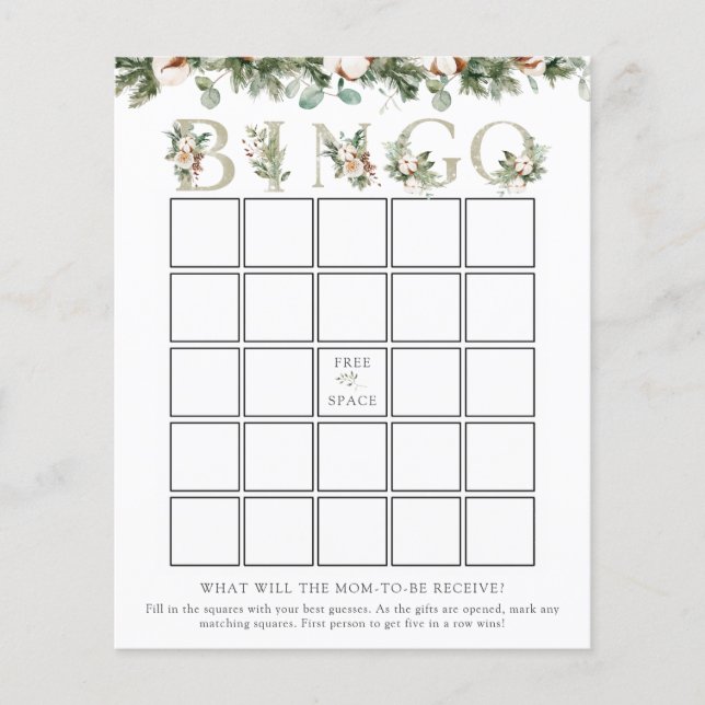 Elegant Winter Baby shower Bingo Game Card (Voorkant)