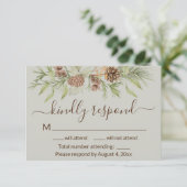 Elegant Winter Beige Pine Bruiloft RSVP Kaart (Staand voorkant)