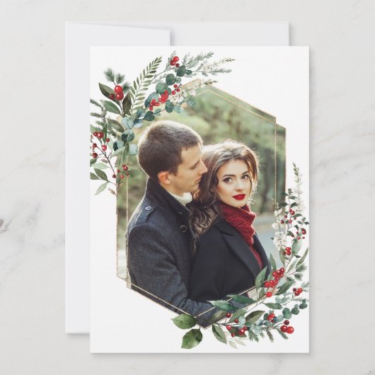 Elegant Winter Berries Greenery Wedding Photo Save The Date (Achterkant)