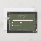 Elegant Winter Berries & Pine Black Wedding RSVP Kaartje (Voorkant)