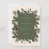 Elegant Winter Berries & Pine Ivory Wedding Kaart (Voorkant)