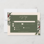 Elegant Winter Berries & Pine Ivory Wedding RSVP Kaartje (Voorkant)