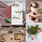 Elegant Winter Berries Red Green Waterverf Bedankkaart