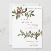 Elegant Winter Berries Red Green Waterverf Kaart (Voorkant)