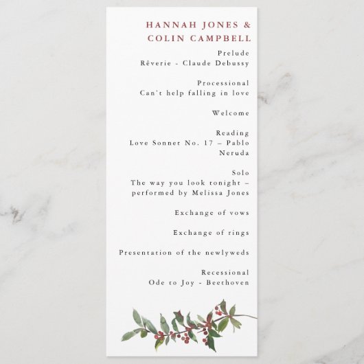 Elegant Winter Berries Red Green Waterverf Programmakaart (Voorkant)