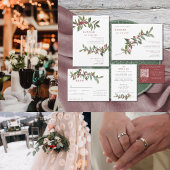 Elegant Winter Berries Red Green Waterverf RSVP Kaartje