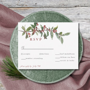 Elegant Winter Berries Red Green Waterverf RSVP Kaartje