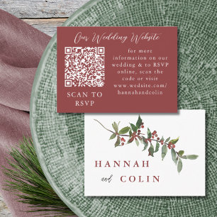 Elegant Winter Berries Red Green Web QR RSVP Informatiekaartje