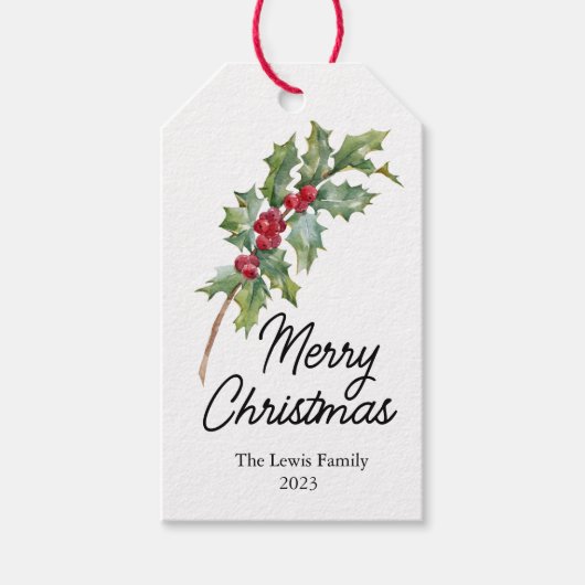 Elegant Winter Berries Vakantie Party Cadeaulabel (Voorkant)