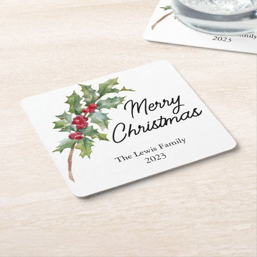 Elegant Winter Berries Vakantie Party Kartonnen Onderzetters (Schuin)
