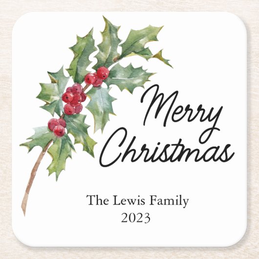 Elegant Winter Berries Vakantie Party Kartonnen Onderzetters (Voorkant)