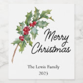 Elegant Winter Berries Vakantie Party Wijn Etiket (Enkel label)