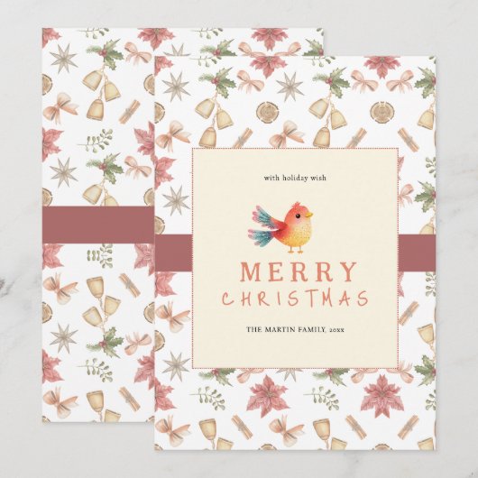 Elegant Winter Bird Christmas Wenskaart Kaart (Voorkant / Achterkant)