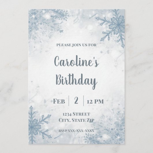 Elegant Winter Birthday Invitation – Snowflakes Kaart (Voorkant)