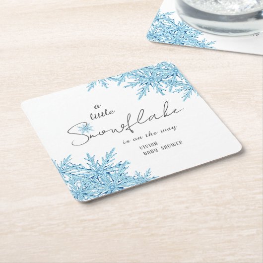 Elegant Winter Blauw Kleine Sneeuwvlok Baby shower Kartonnen Onderzetters (Schuin)