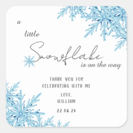Elegant Winter Blauw Kleine Sneeuwvlok Baby shower Vierkante Sticker