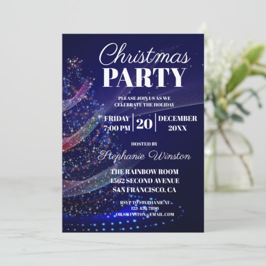 Elegant Winter Blauwe Kerstboom lampjes Kaart (Staand voorkant)