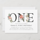 Elegant Winter Bloemen 1e Verjaardagsfeest Kaart (Voorkant)