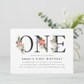 Elegant Winter Bloemen 1e Verjaardagsfeest Kaart (Staand voorkant)