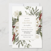 Elegant Winter Bloemen Baby shower Invitation Kaart (Voorkant)