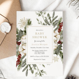Elegant Winter Bloemen Baby shower Invitation Kaart