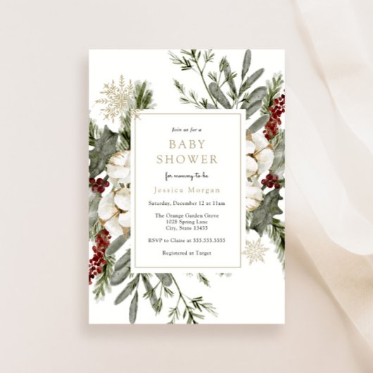 Elegant Winter Bloemen Baby shower Invitation Kaart