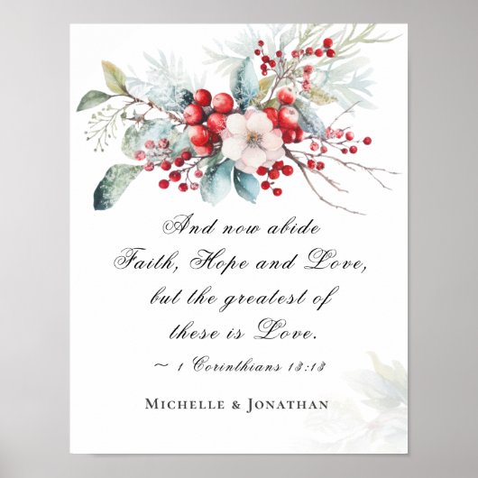 Elegant Winter Bloemen Bruiloft Schrift Christelij Poster (Voorkant)