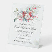 Elegant Winter Bloemen Bruiloft Schrift Christelij Reclamebord Met Voetstuk (Voorkant)