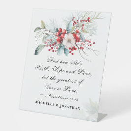 Elegant Winter Bloemen Bruiloft Schrift Christelij Reclamebord Met Voetstuk
