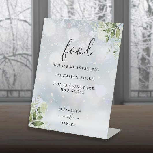 Elegant Winter Bloemen Groen Voedsel Menu Reclamebord Met Voetstuk