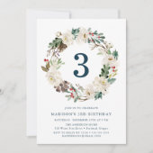 Elegant Winter Bloemen Krans Navy Verjaardagsfeest Kaart (Voorkant)