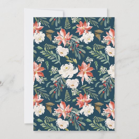 Elegant Winter Bloemen Krans Navy Verjaardagsfeest Kaart (Achterkant)