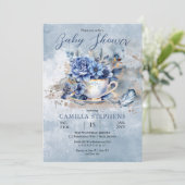 Elegant Winter Bloemen Teacup Baby shower Kaart (Staand voorkant)