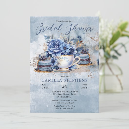 Elegant Winter Bloemen Teacup Vrijgezellenfeest Kaart (Staand voorkant)