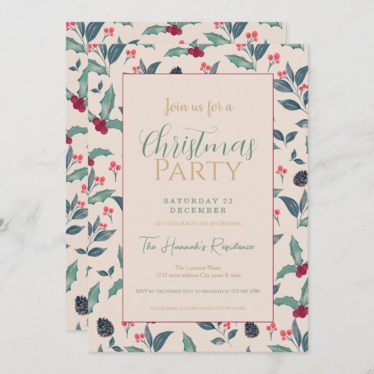 Elegant Winter bloemenkerstfeest Waterverf Kaart (Voorkant / Achterkant)