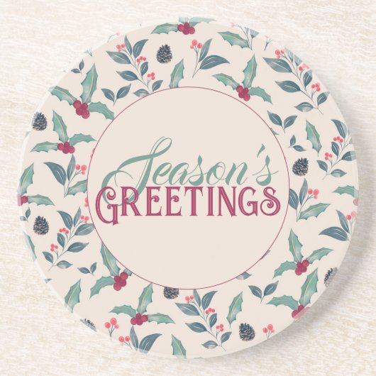 Elegant Winter bloemenkerstfeest Waterverf Zandsteen Onderzetter (Voorkant)