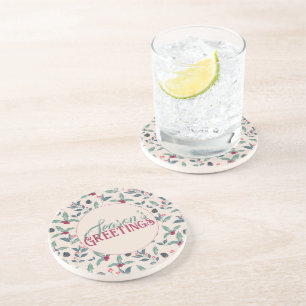 Elegant Winter bloemenkerstfeest Waterverf Zandsteen Onderzetter