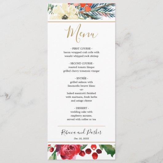 Elegant Winter bloemenmenu sjabloon Menu (Voorkant)