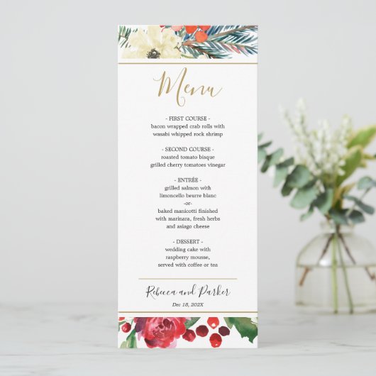 Elegant Winter bloemenmenu sjabloon Menu (Staand voorkant)