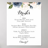 Elegant Winter Bloemige Bruiloftsdranken Menu Bord Poster (Voorkant)