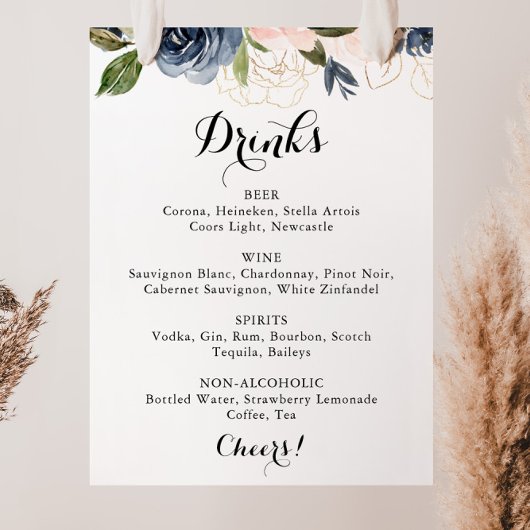 Elegant Winter Bloemige Bruiloftsdranken Menu Bord Poster