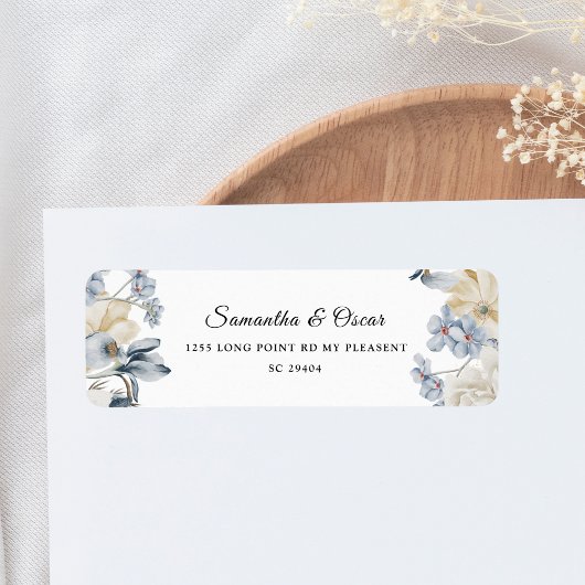 Elegant Winter Blue en White Flowers Etiket