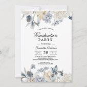 Elegant Winter Blue en White Flowers Kaart (Voorkant)