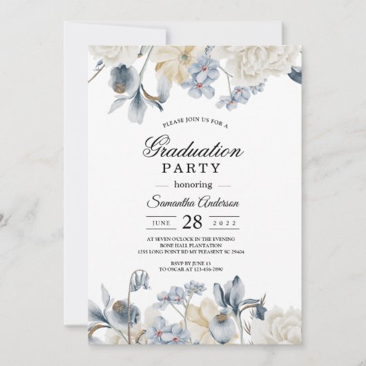 Elegant Winter Blue en White Flowers Kaart (Voorkant)