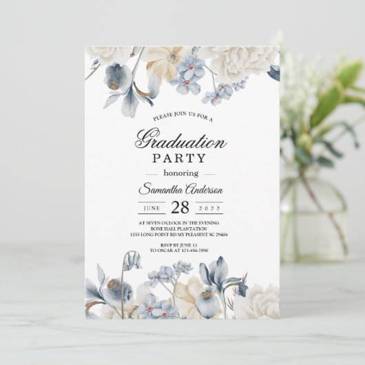 Elegant Winter Blue en White Flowers Kaart (Staand voorkant)