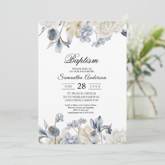 Elegant Winter Blue en White Flowers Kaart (Staand voorkant)