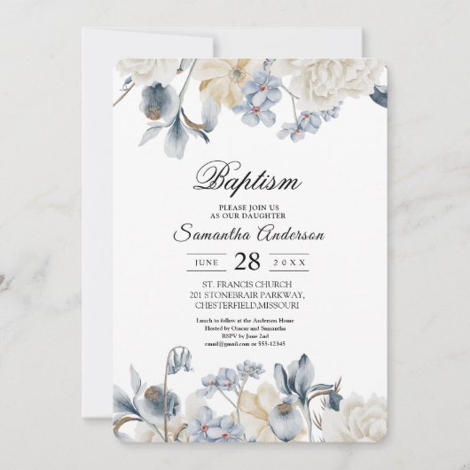 Elegant Winter Blue en White Flowers Kaart (Voorkant)