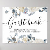 Elegant Winter Blue en White Flowers Poster (Voorkant)